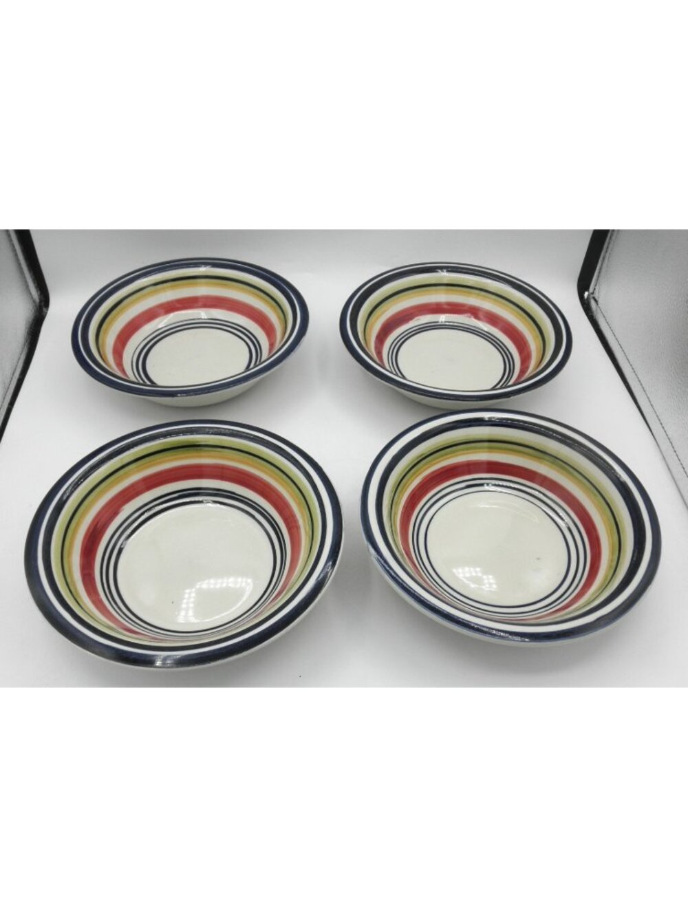 Multi Stripe by Pier 1 Bowl Set of 4 Pattern PERMUS Lot A GLAZE FLAWS